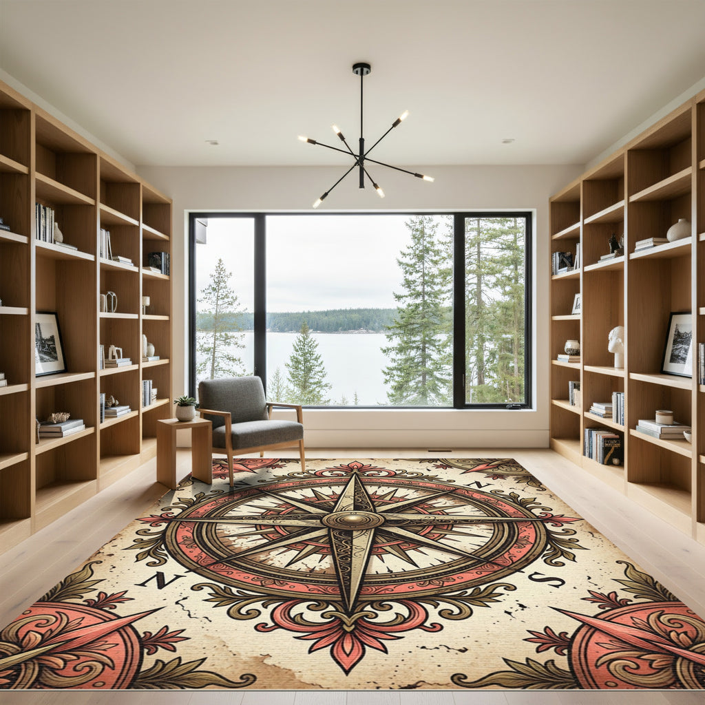 Antique Rose Compass Rose Medallion Rug