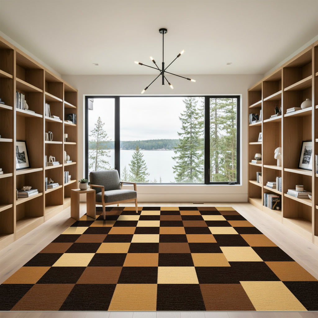Earthy Brown Checkerboard Squares Rug
