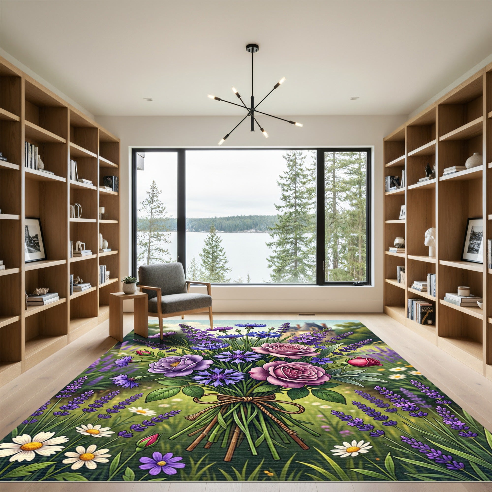 Purple Pink Rose Cornflower Lavender Meadow Rug