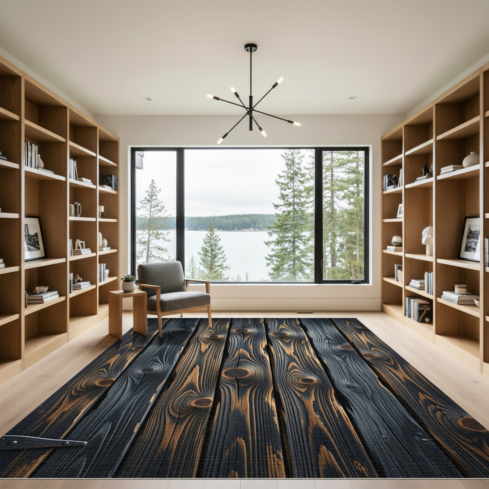 Charred Dark Wood Grain Texture Rug