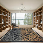 Elegant Silver and Gold Filigree Medallion Rug