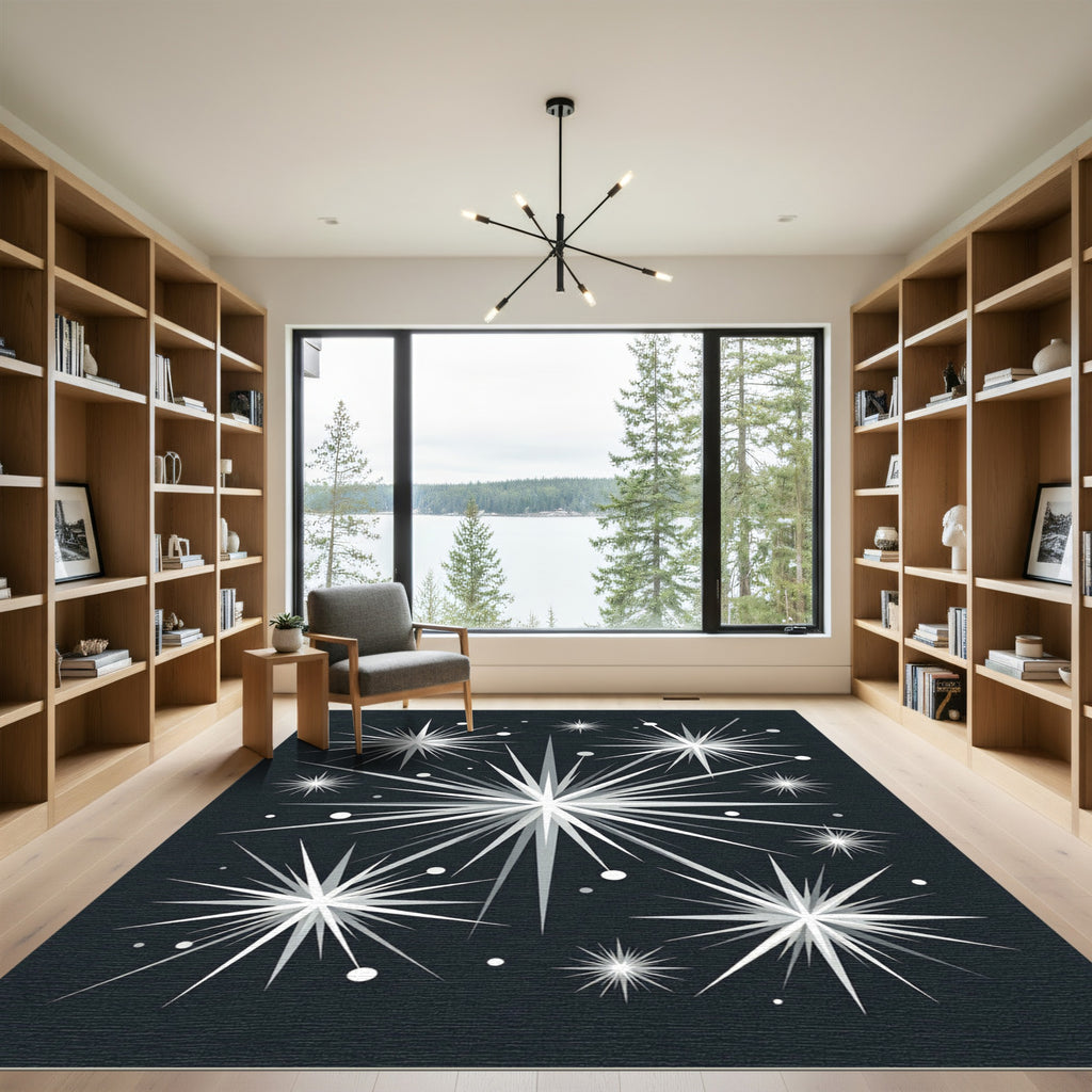 Sparkling Starburst Burst Dark Background Rug