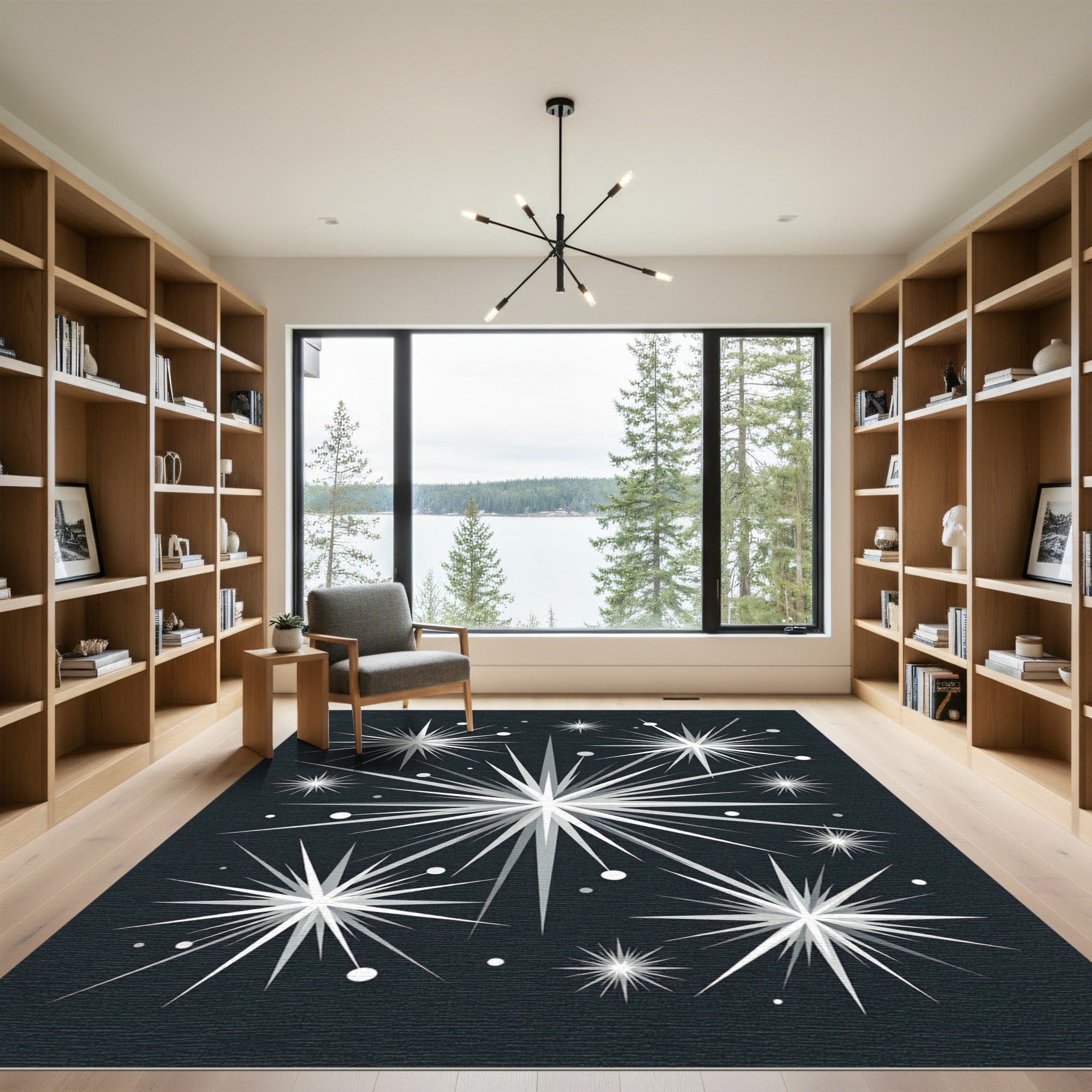 Sparkling Starburst Burst Dark Background Rug