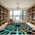 Teal and Gold Abstract Radial Tunnel Rug