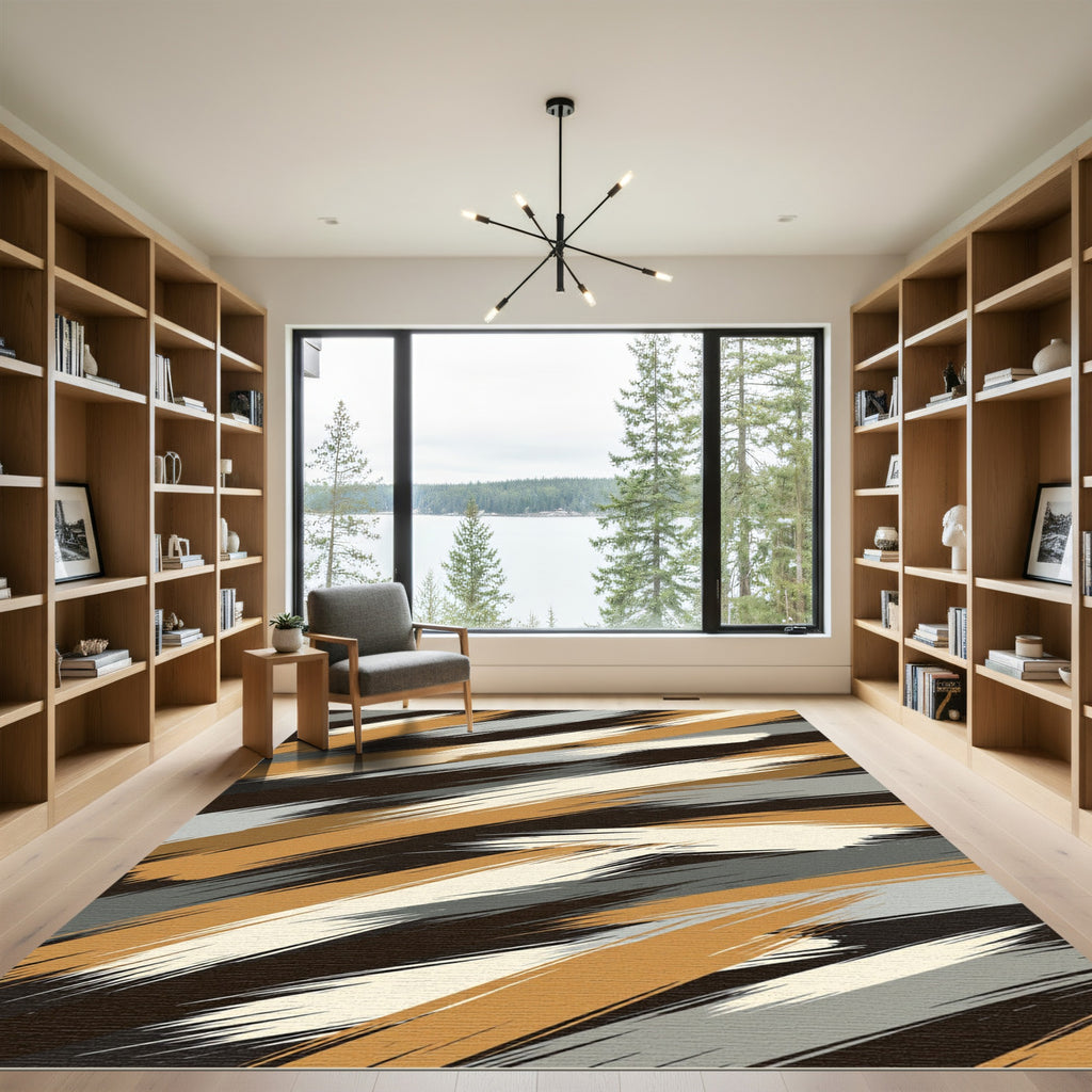 Earthy Tan Abstract Brush Strokes Rug