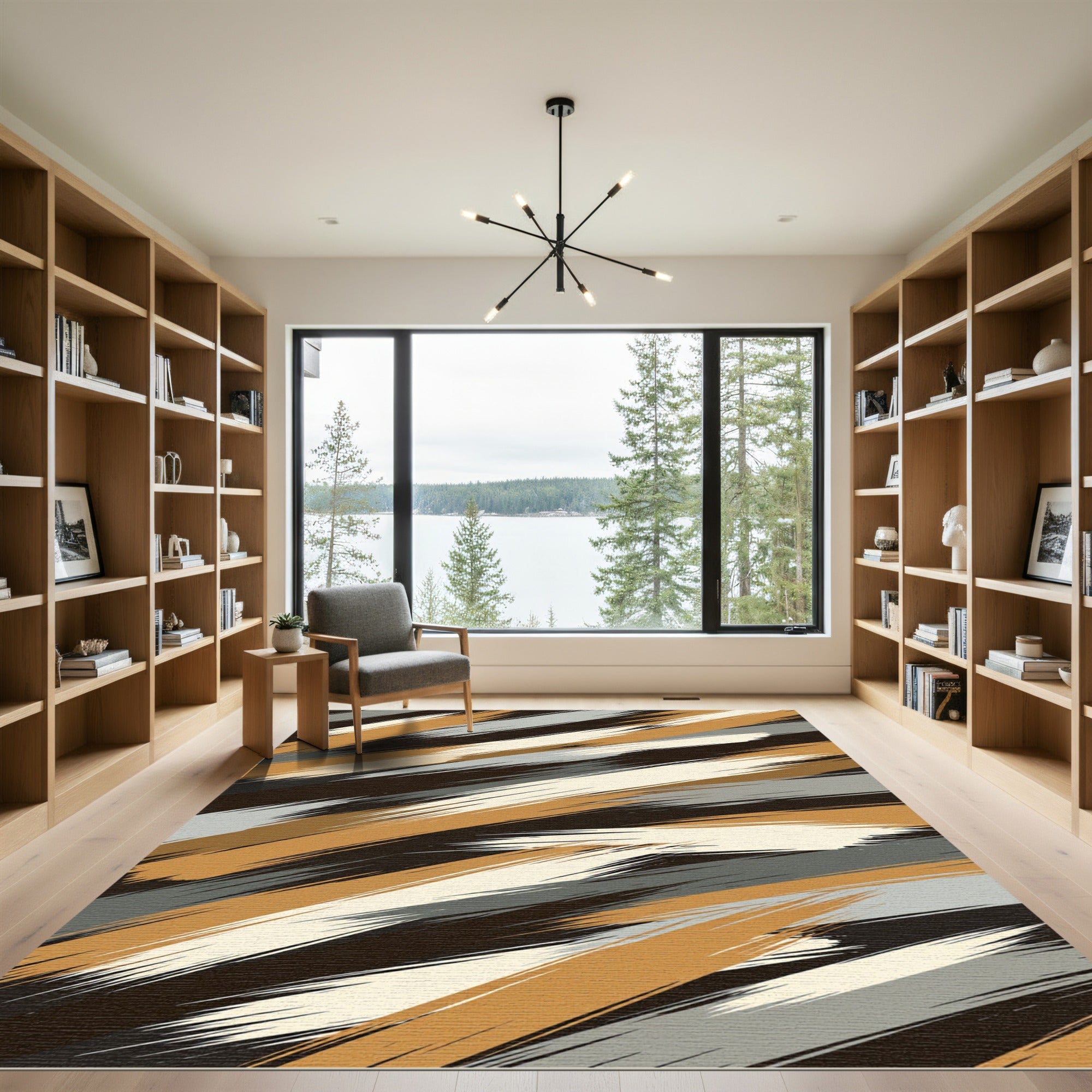 Earthy Tan Abstract Brush Strokes Rug