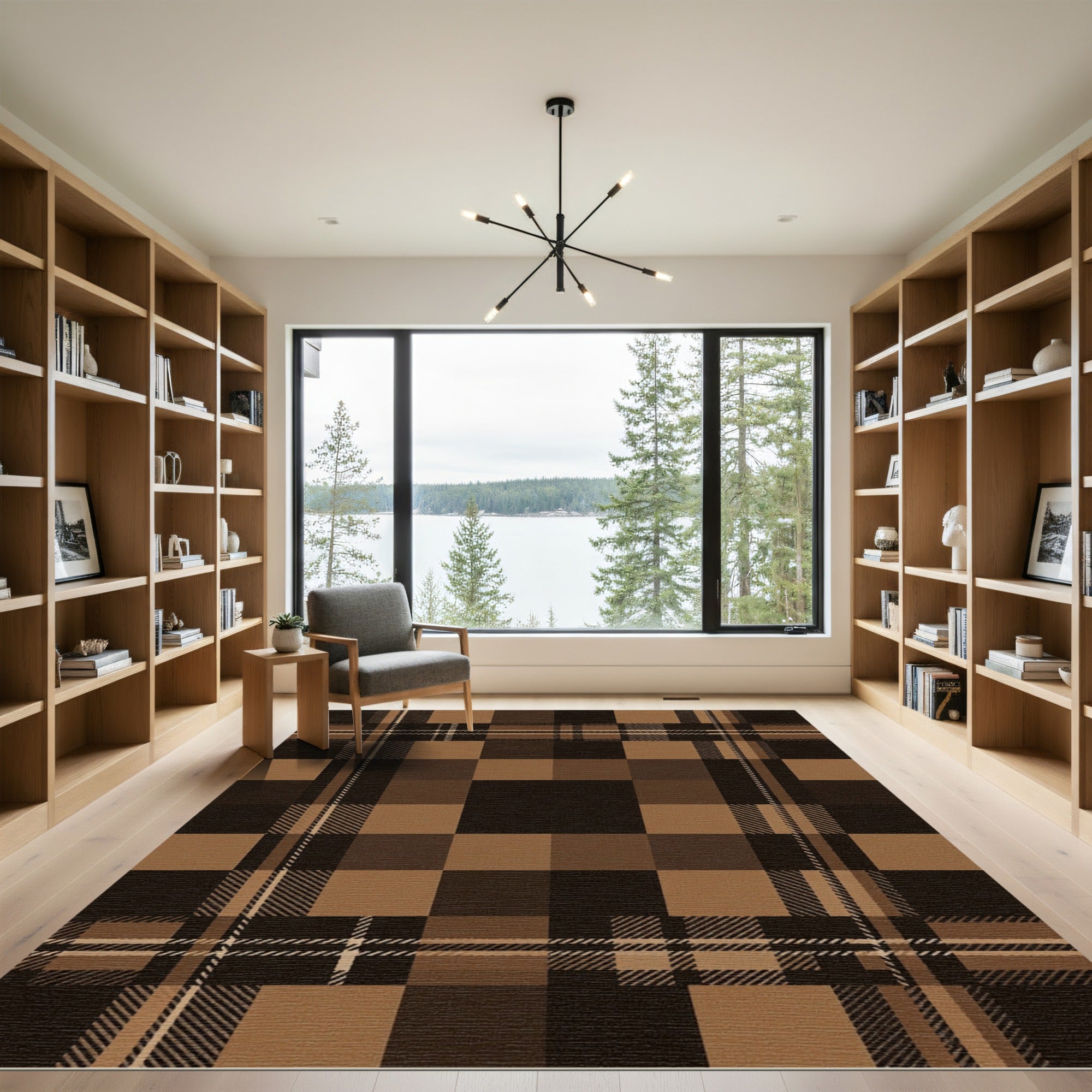 Classic Brown Plaid Tartan Checkered Rug
