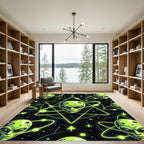 Neon Green Celestial Alien Geometry Rug