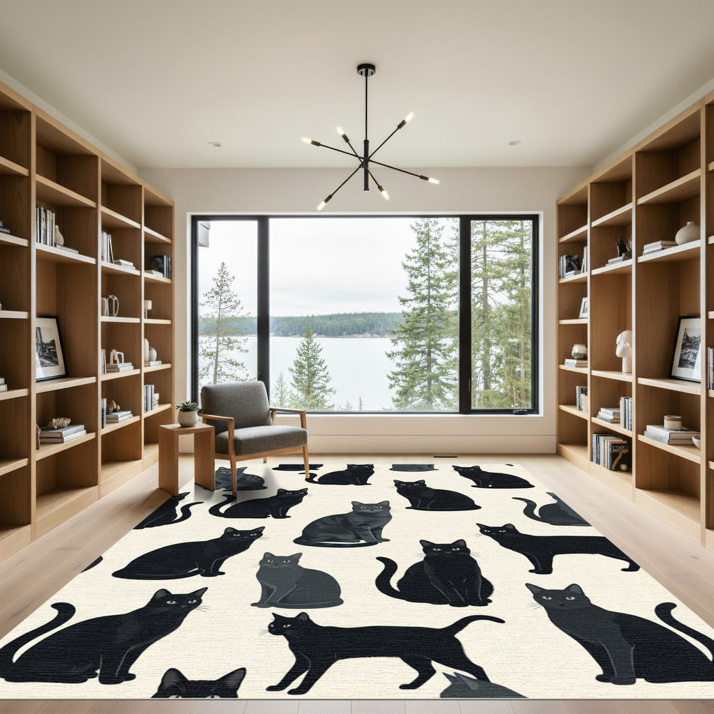 Minimalist Charcoal Black Cat Silhouette Rug