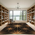 Golden Starburst Rays On Black Rug