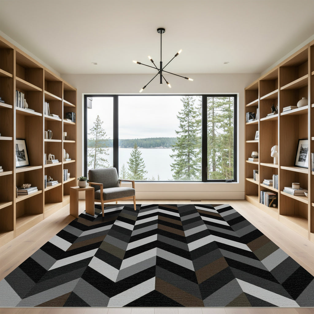 Monochrome Chevron Geometric Stripe Rug