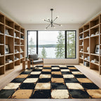 Distressed Black Tan Ceramic Tile Squares Rug