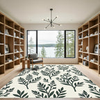 Dark Green Botanical Branch Arrangement Rug