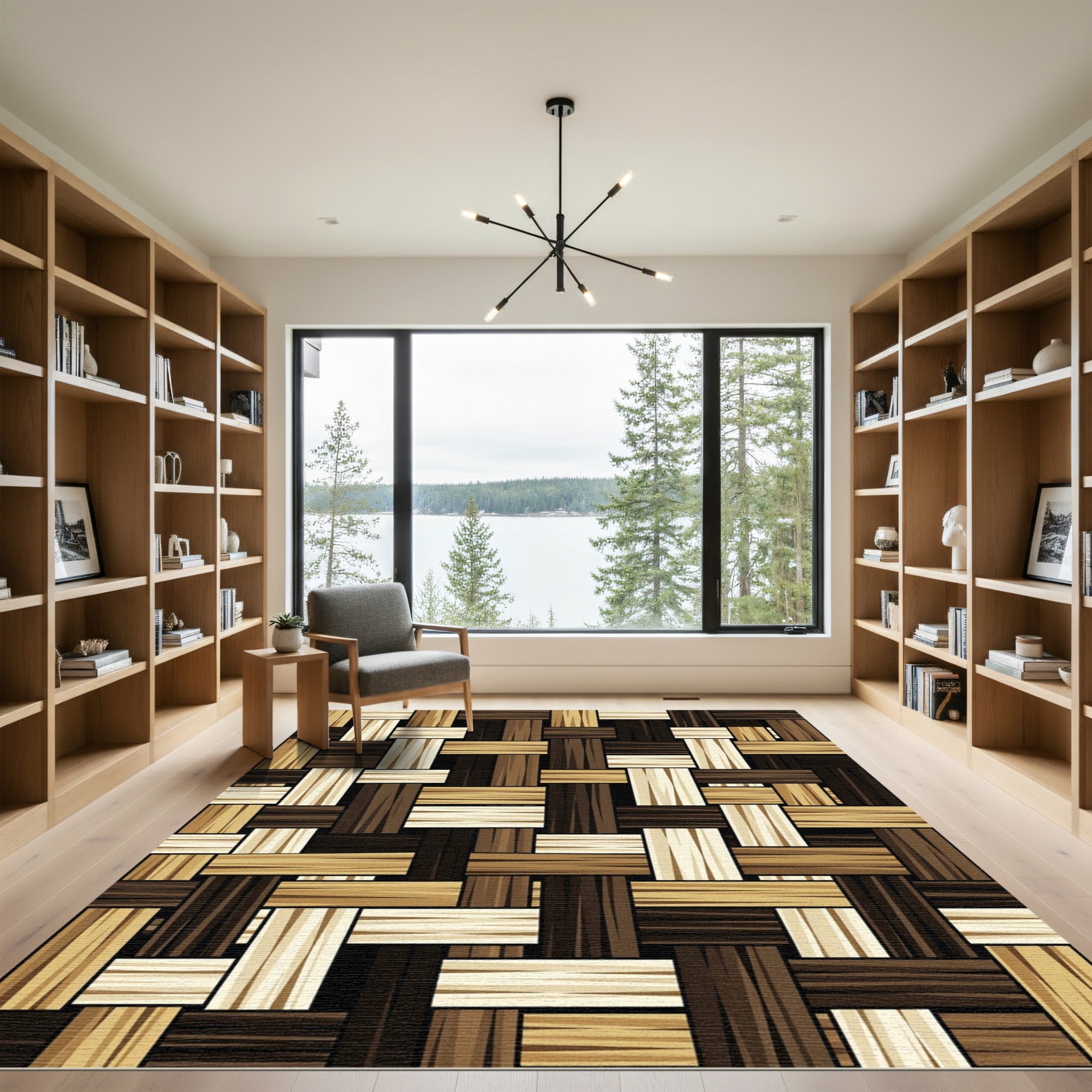Woven Wood Grain Earth Tones Rug