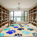 Blue Paw Prints Repeated Composition Rug