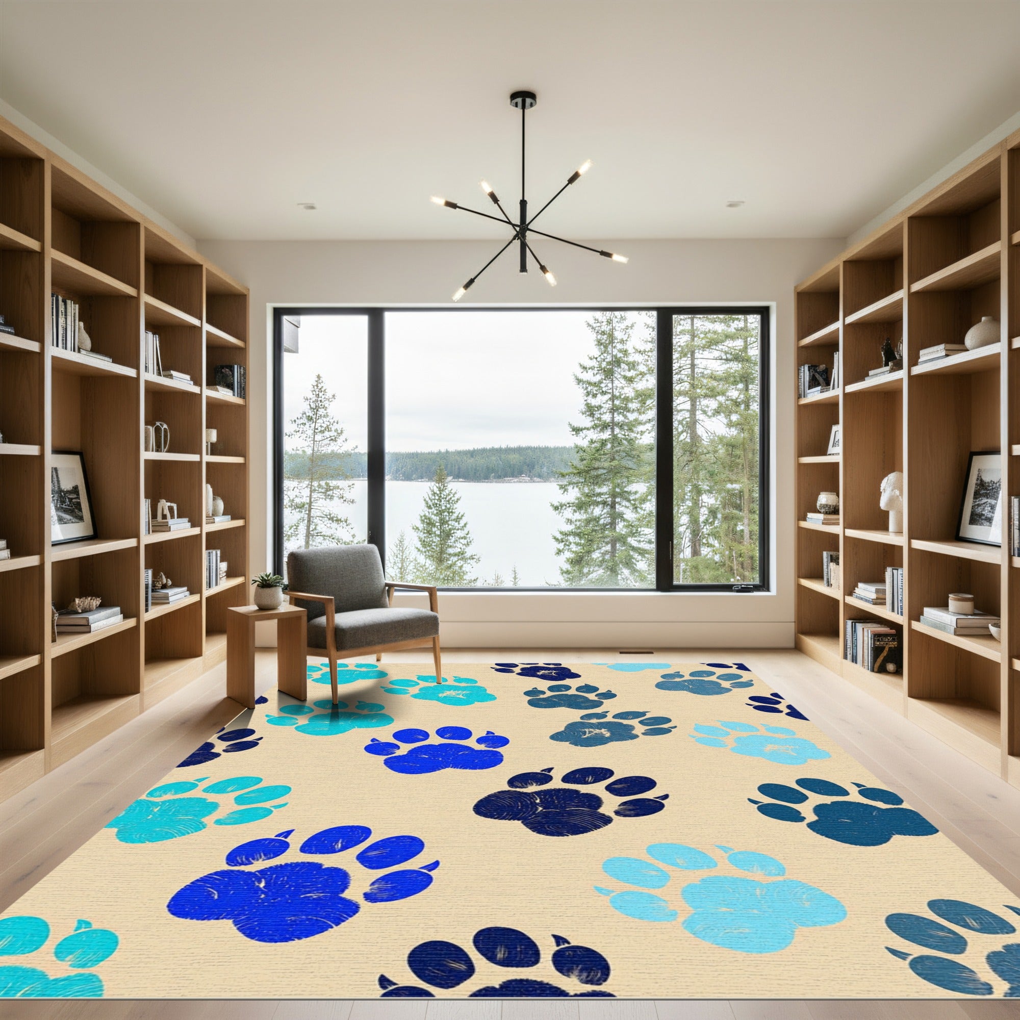 Blue Paw Prints Repeated Composition Rug