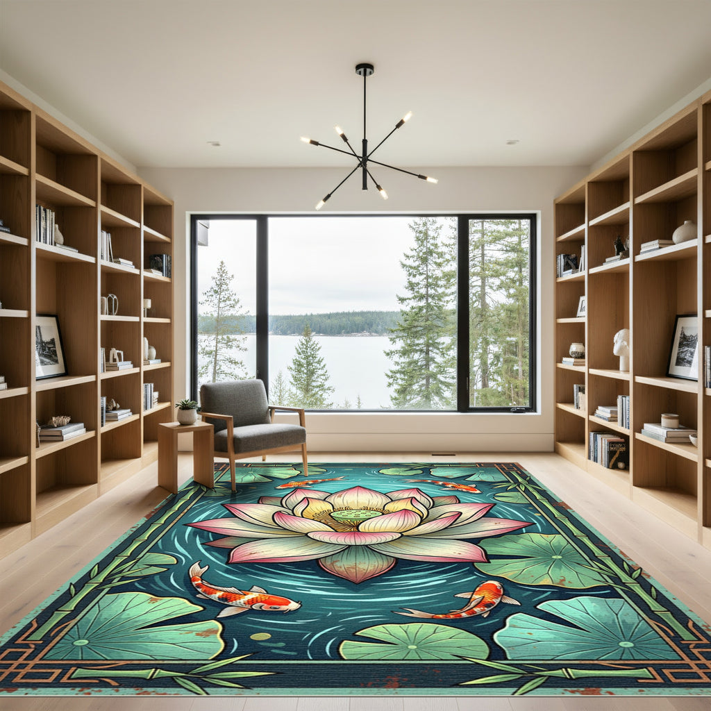 Koi Pond Lotus Flower Zen Art Rug