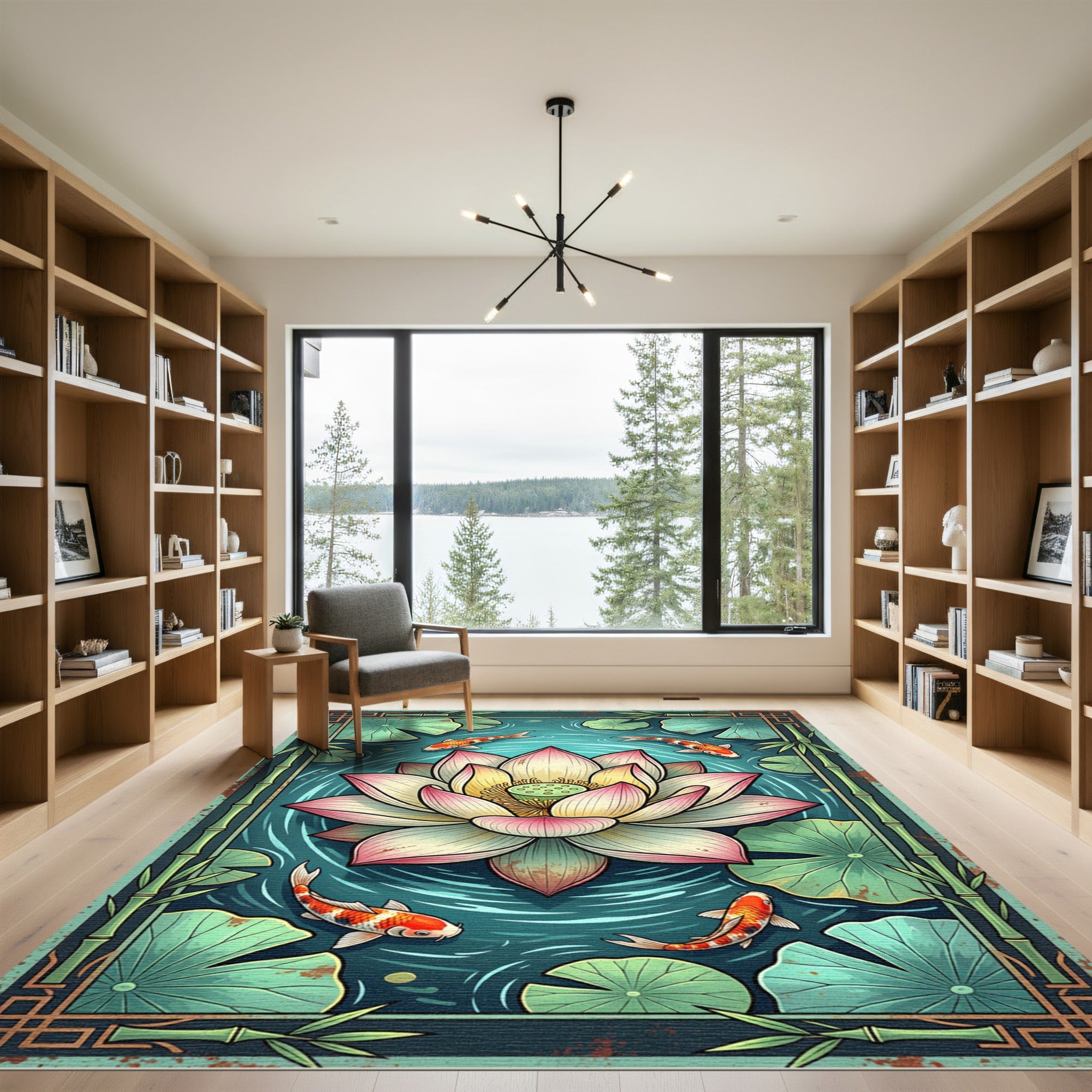 Koi Pond Lotus Flower Zen Art Rug