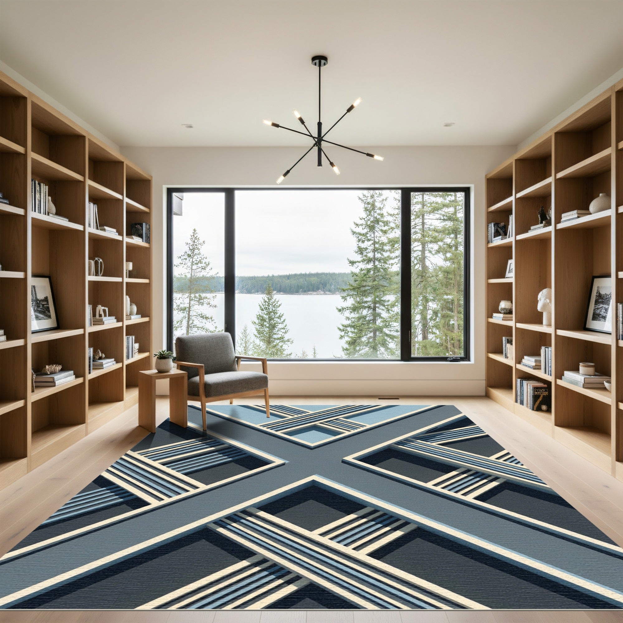 Modern Geometric Blue Cross Linear Rug
