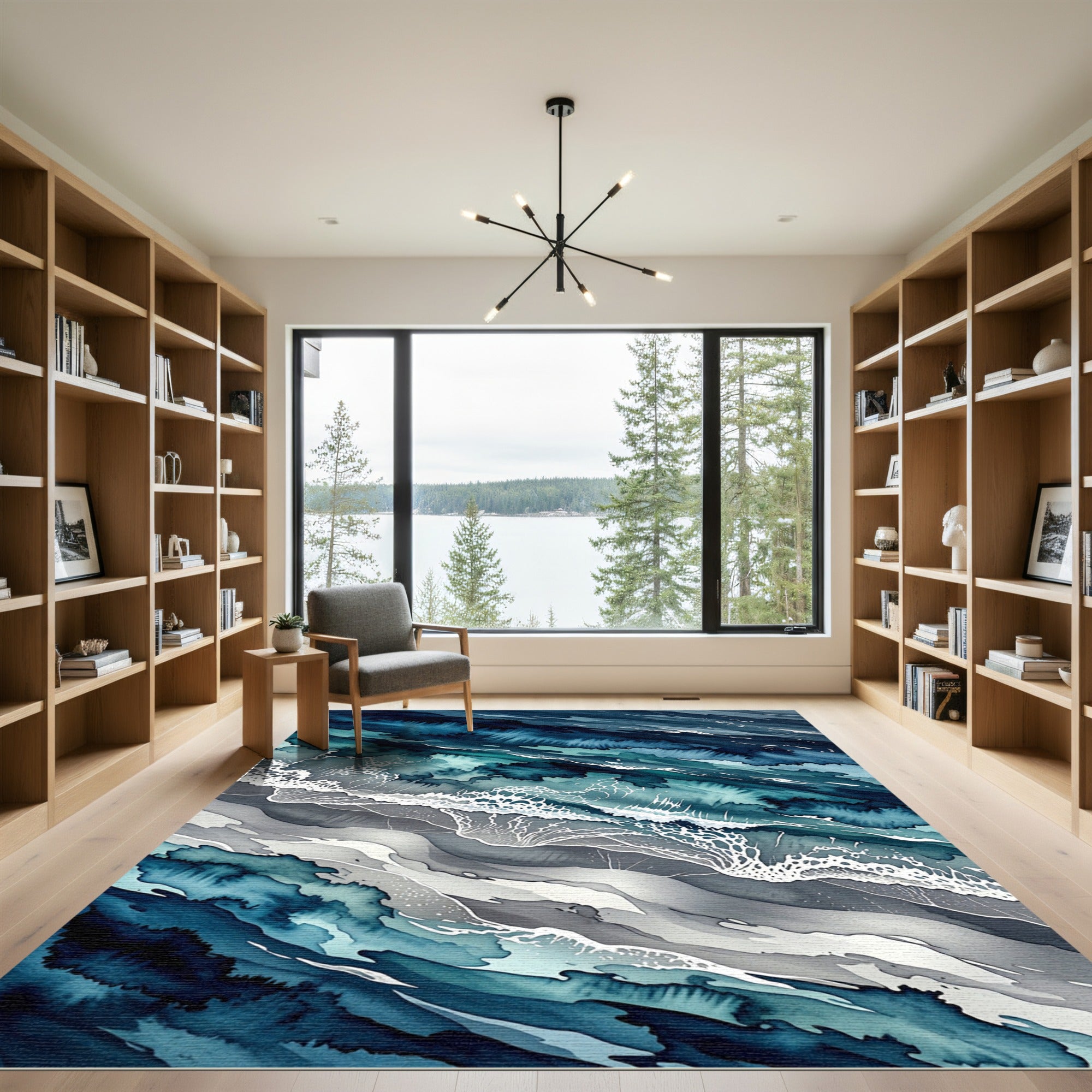 Abstract Teal Ocean Wave Fluid Rug
