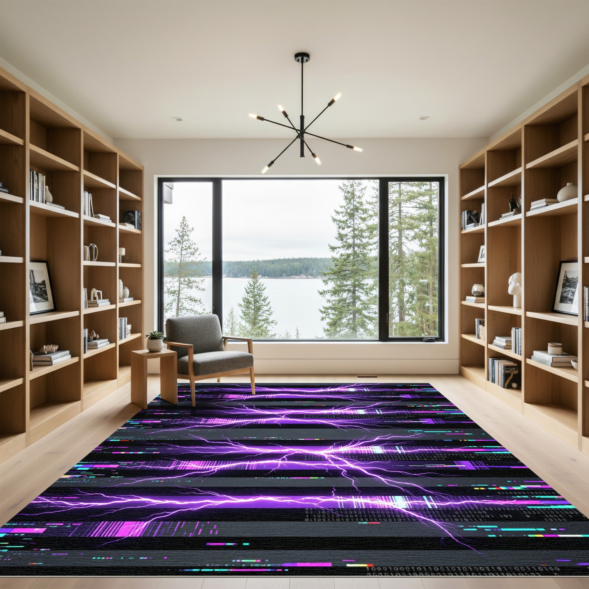 Electric Purple Digital Glitch Lightning Rug