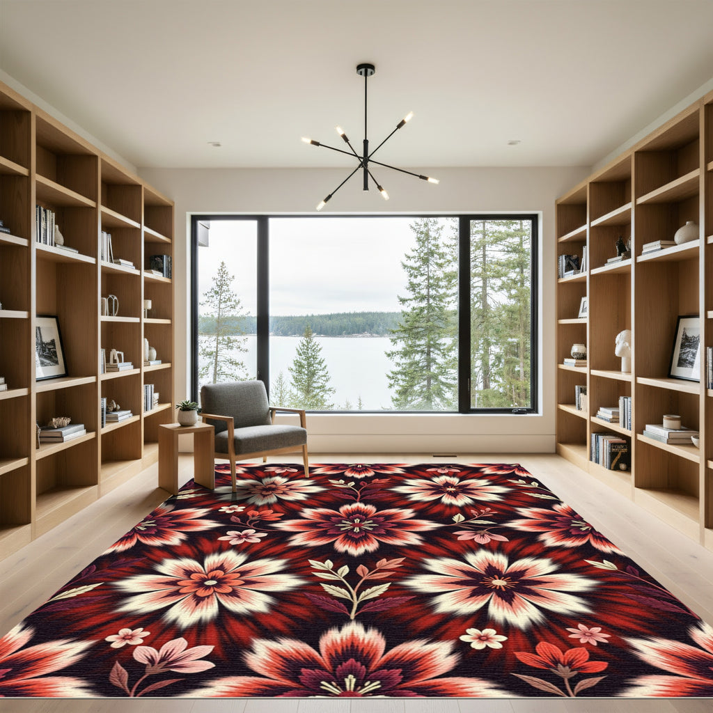 Burgundy Cream Floral Starburst Rug