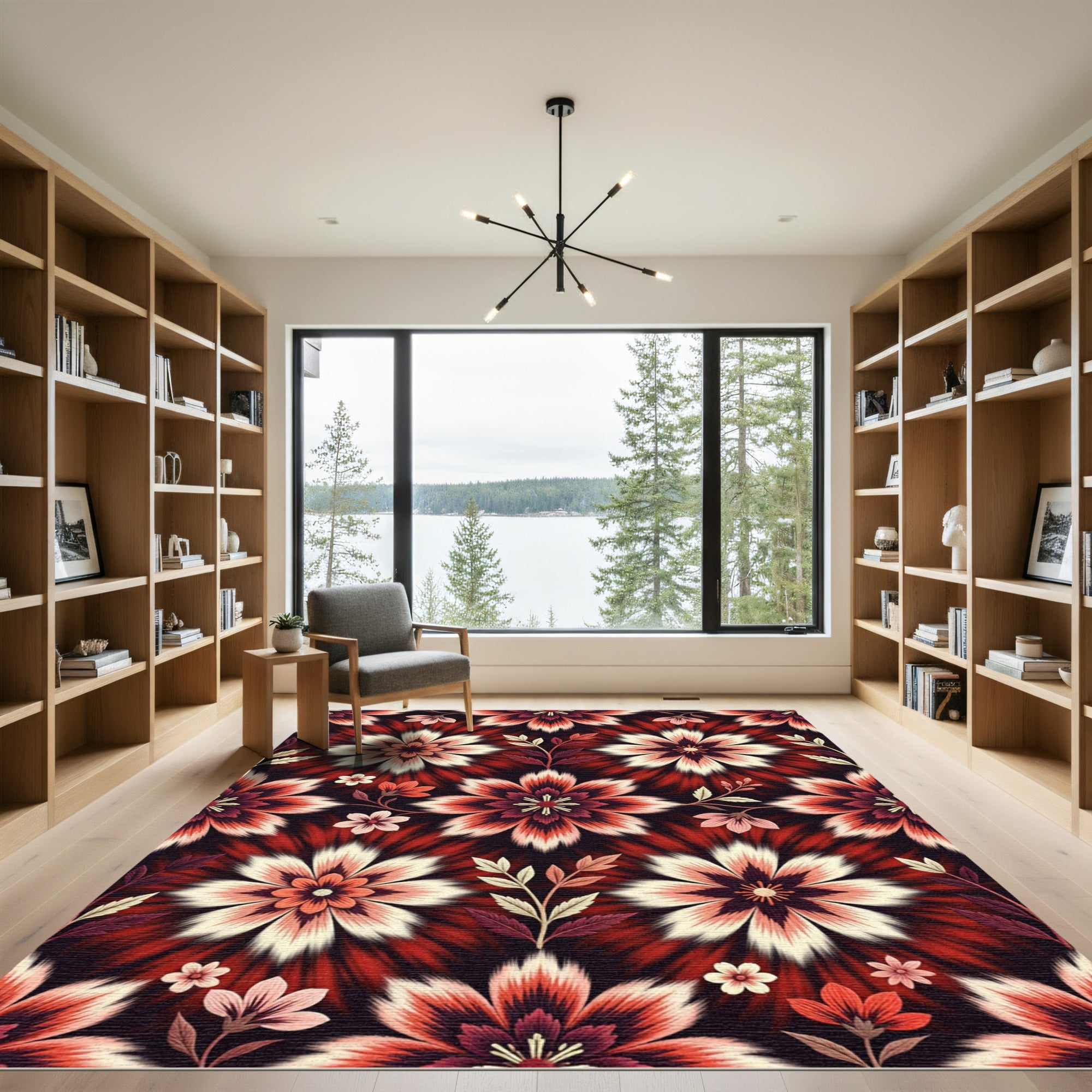 Burgundy Cream Floral Starburst Rug