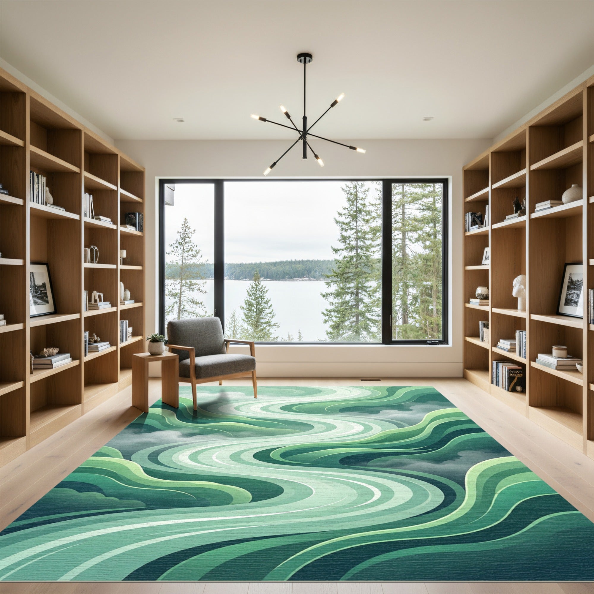 Verdant Emerald Flowing Landscape Rug