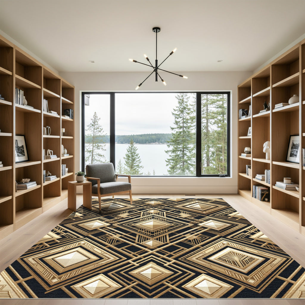 Art Deco Gold Geometric Diamond Rug