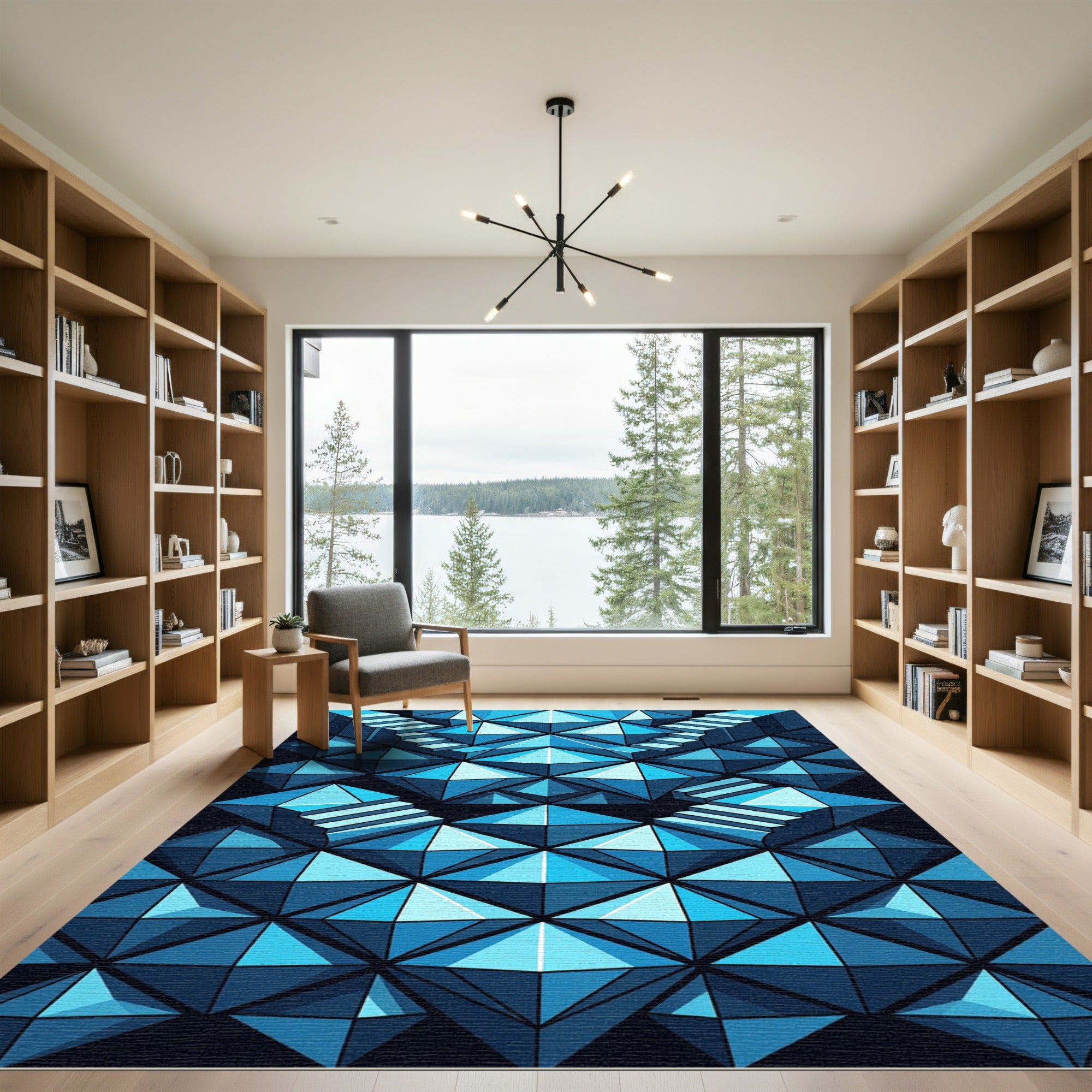 Geometric Teal Staircase Illusion Rug