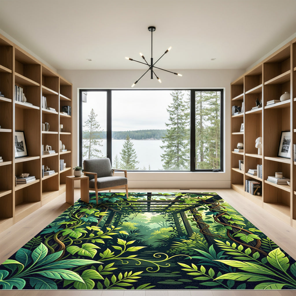 Lush Green Tropical Foliage Pergola Rug