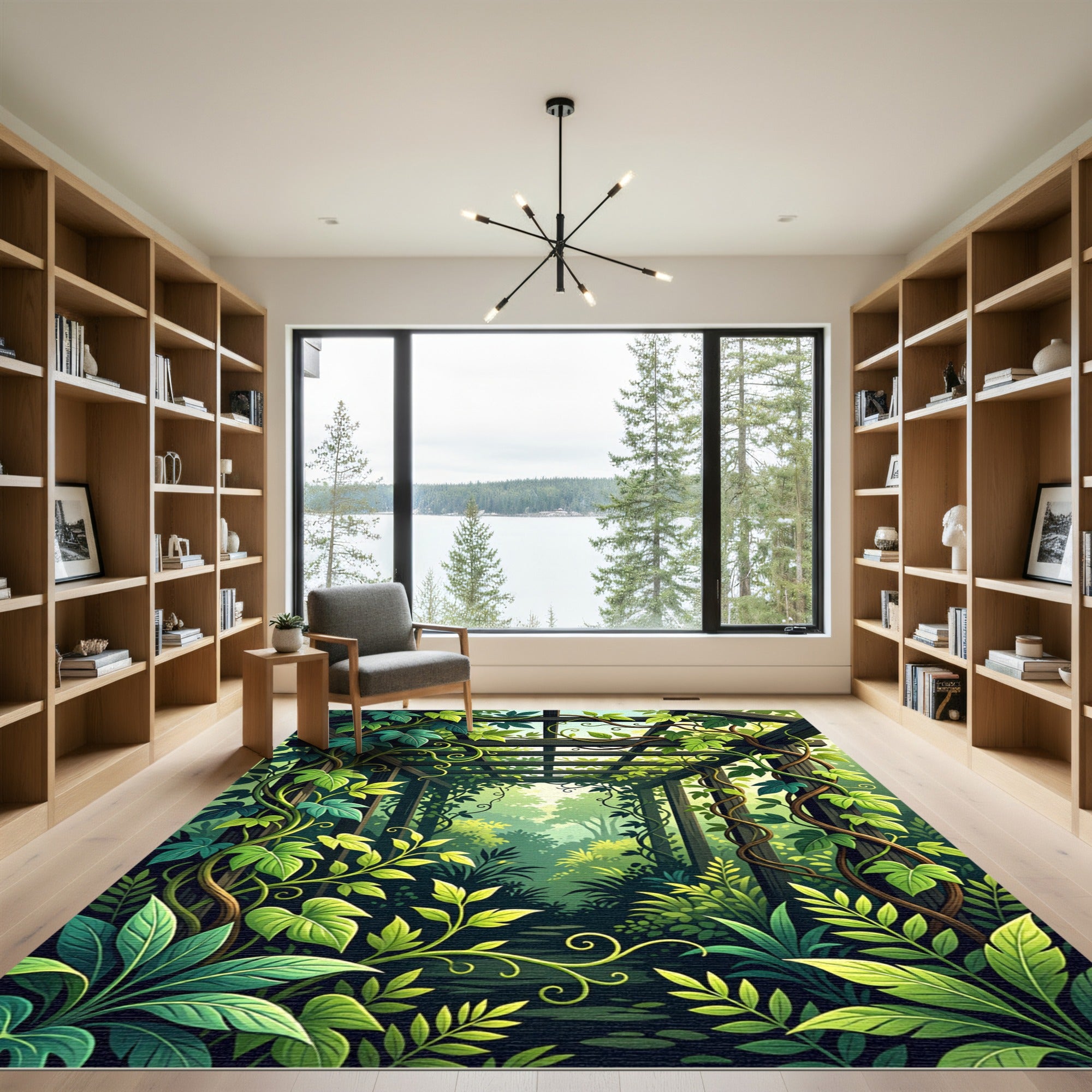 Lush Green Tropical Foliage Pergola Rug