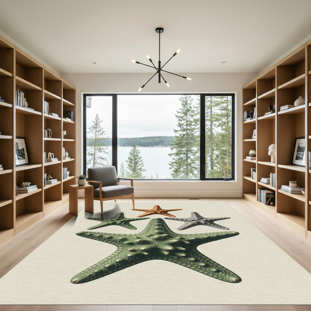 Coastal Starfish Arrangement Earth Tone Art Rug