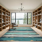 Distressed Wood Grain Teal Gray Rug