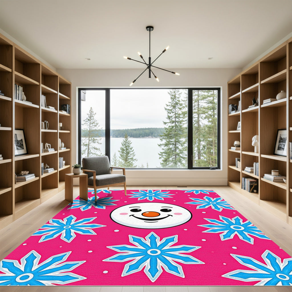 Pink Snowman Snowflake Festive Rug