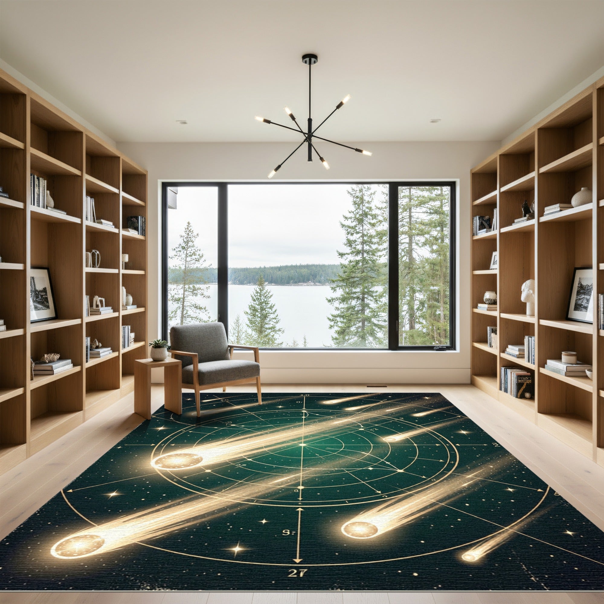 Celestial Gold Comet Midnight Starry Sky Rug