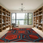 Crimson Hexagonal Geometric Structure Rug