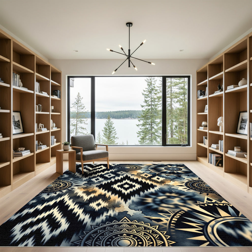 Black Ochre Geometric Tribal Sun Rug