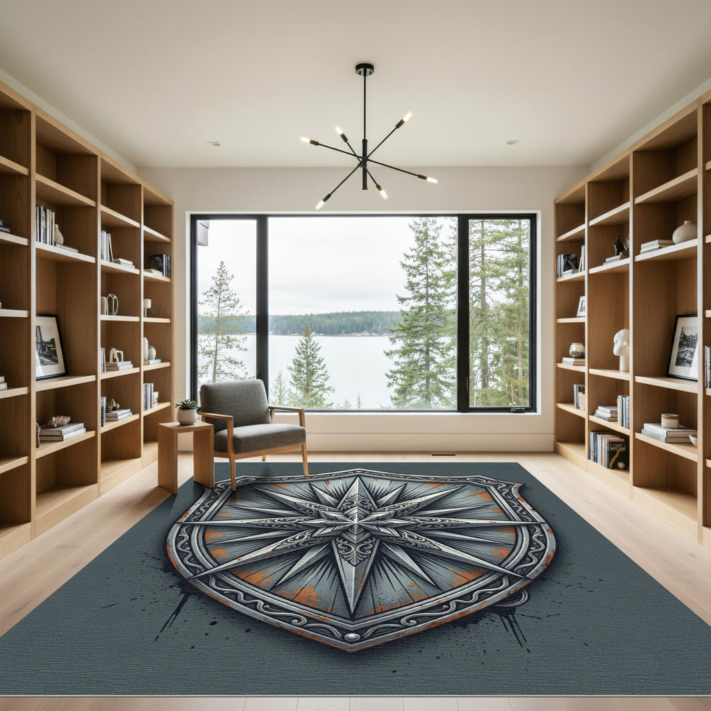 Gothic Metallic Compass Star Shield Rug