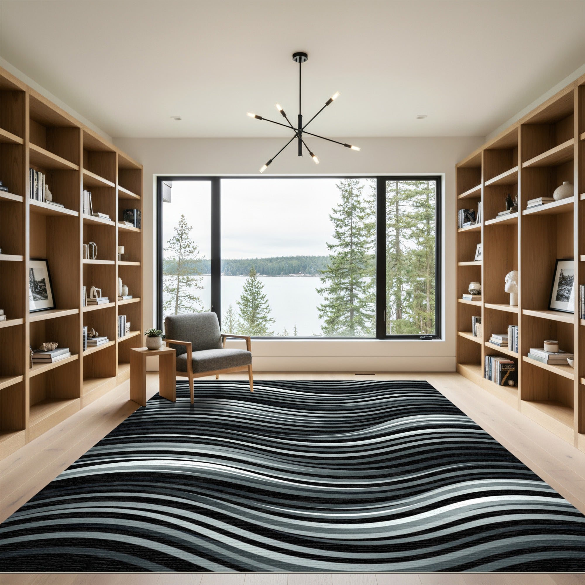 Monochromatic Wave Stripe Rug