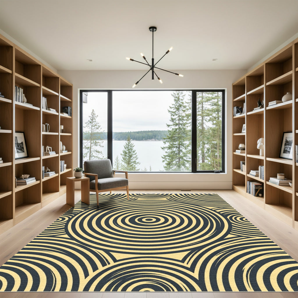 Golden Concentric Circles Abstract Geometric Rug