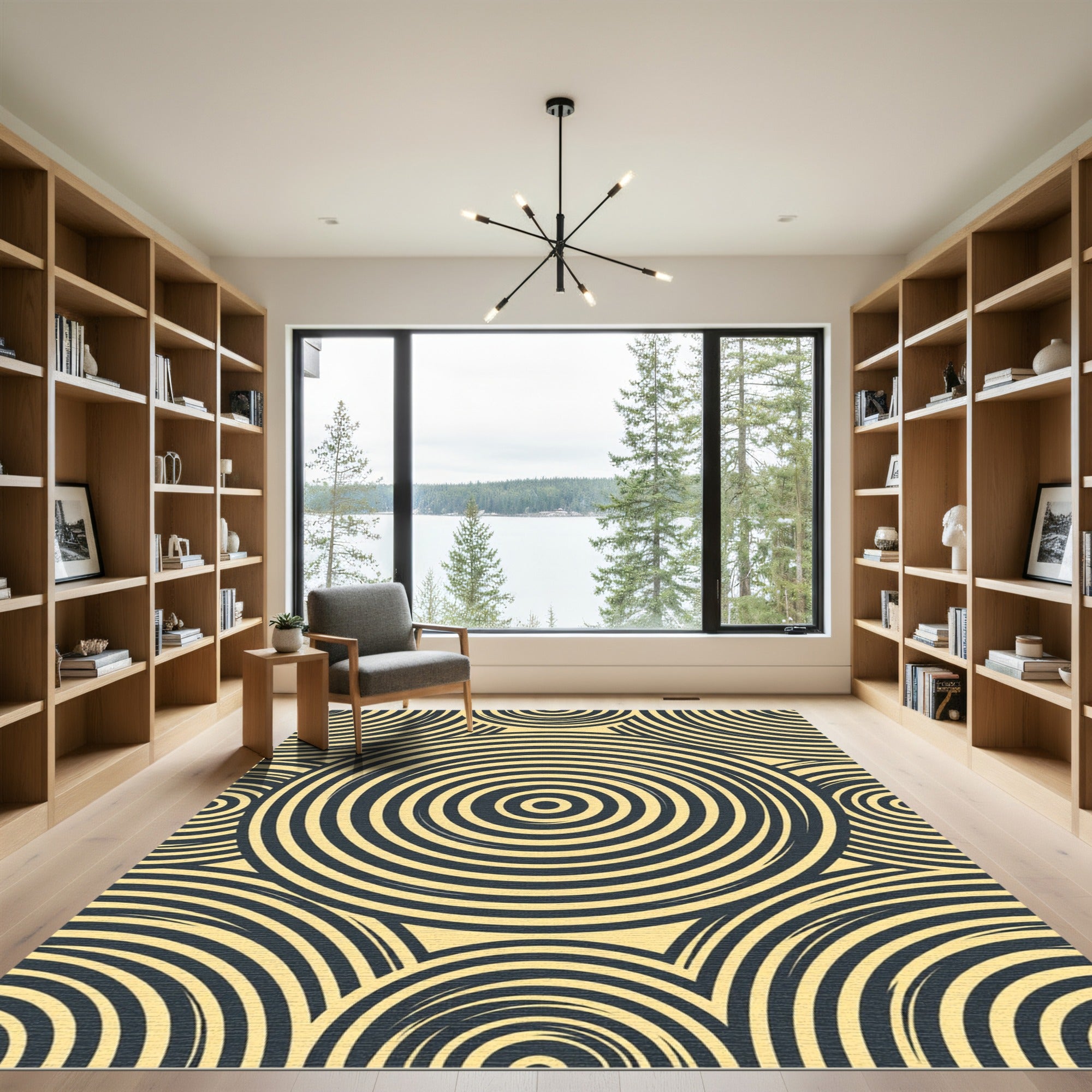 Golden Concentric Circles Abstract Geometric Rug
