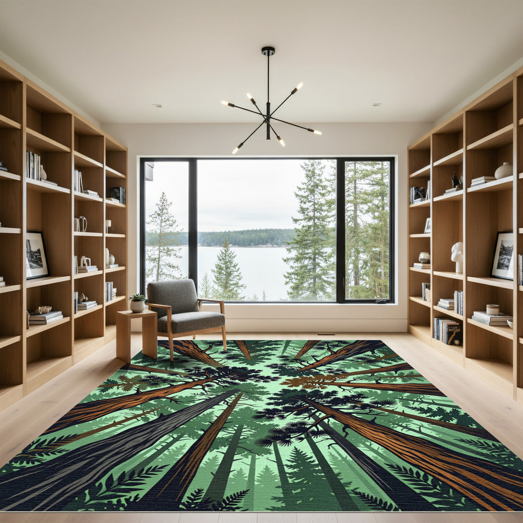 Tall Evergreen Forest Canopy View Rug