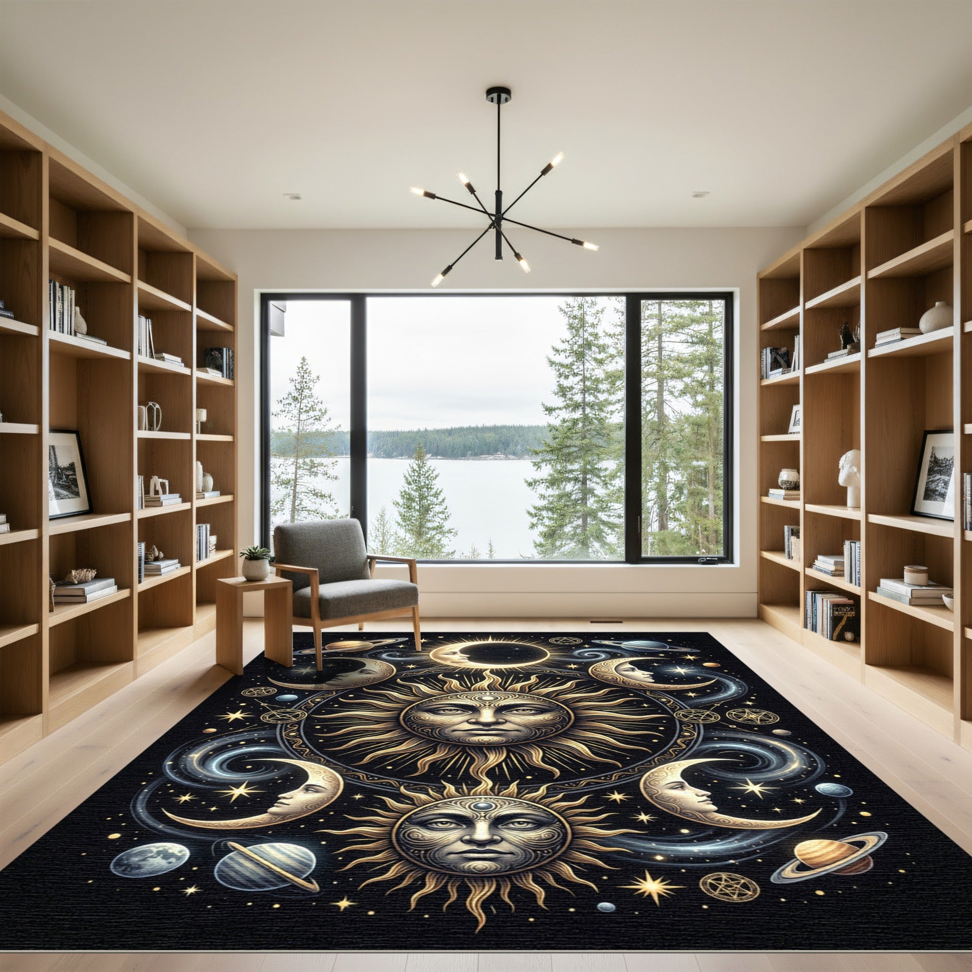 Celestial Sun Moon Spiral Galaxy Rug