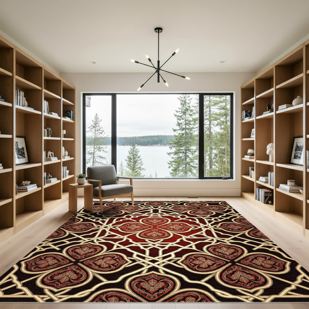 Crimson Gold Quatrefoil Geometric Rug