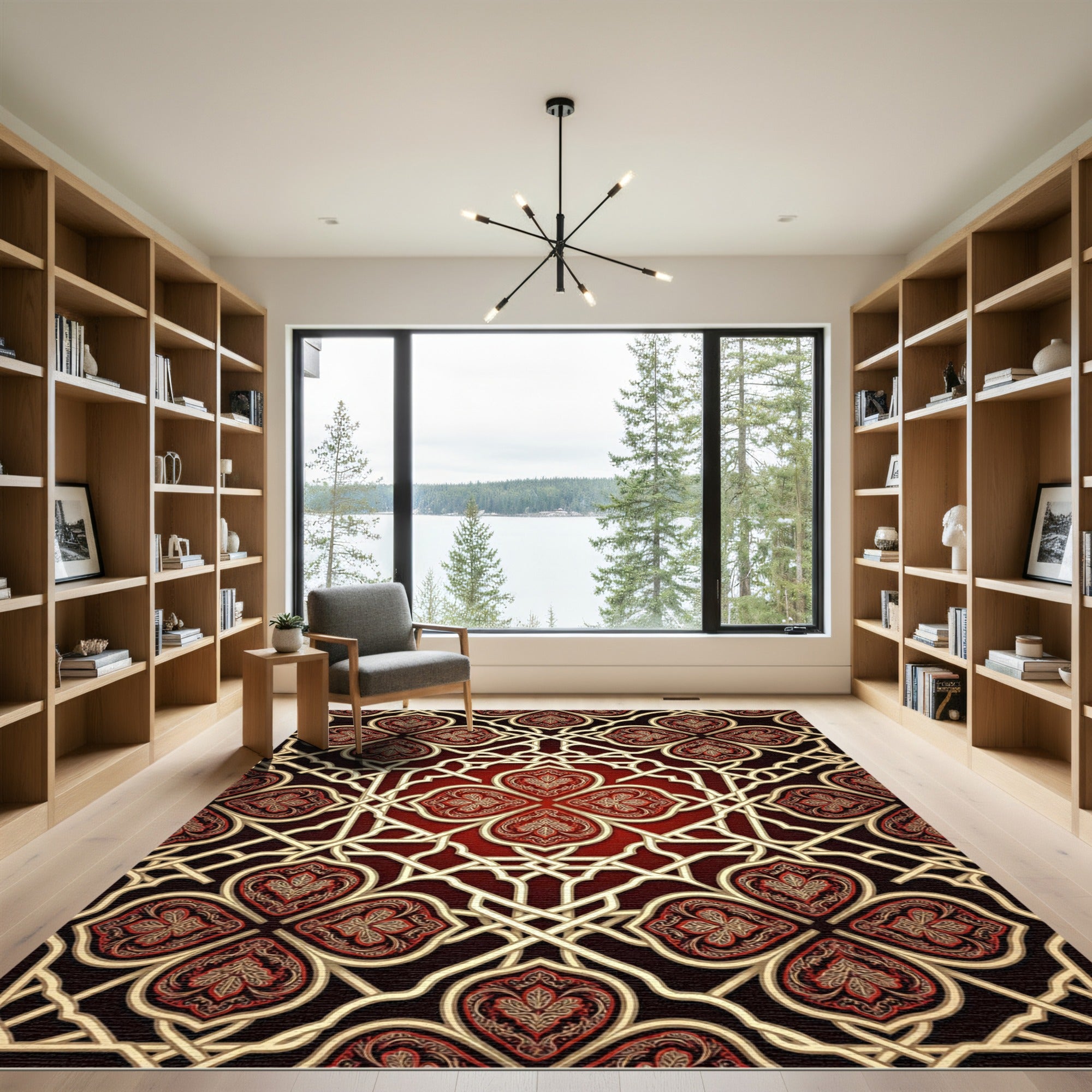 Crimson Gold Quatrefoil Geometric Rug