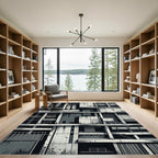 Industrial Concrete Grayscale Geometric Structure Rug