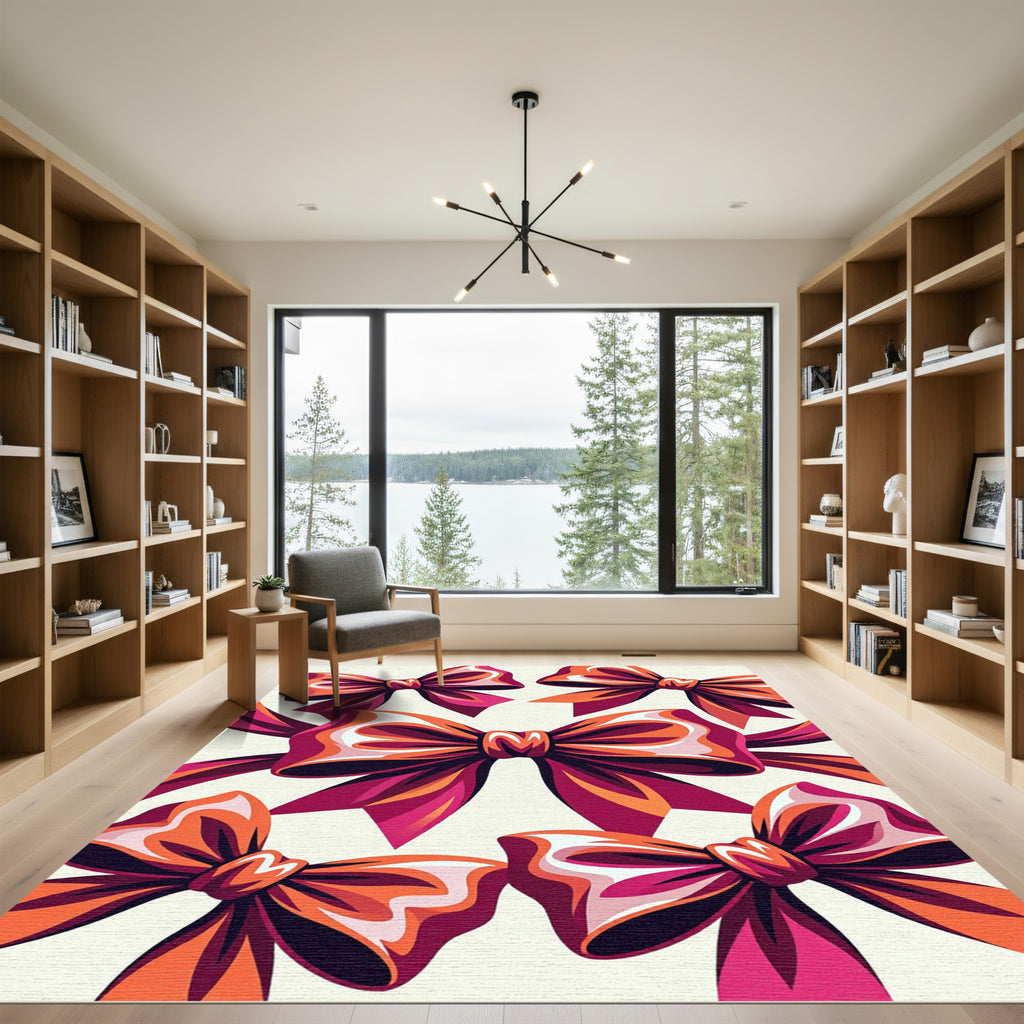 Vibrant Orange Bow Ribbon Art Rug