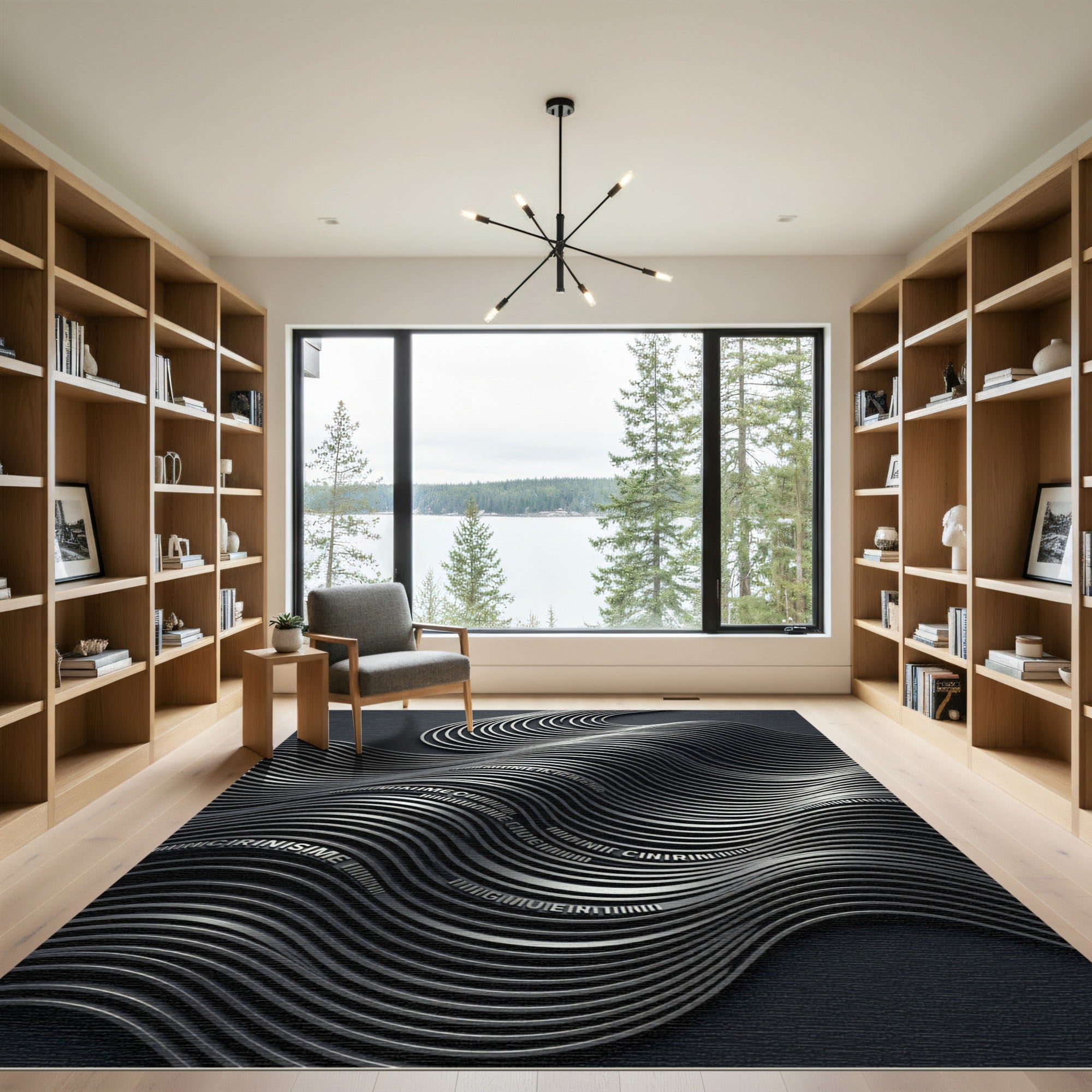 Monochrome Wave Lines Metal Sculpt Rug