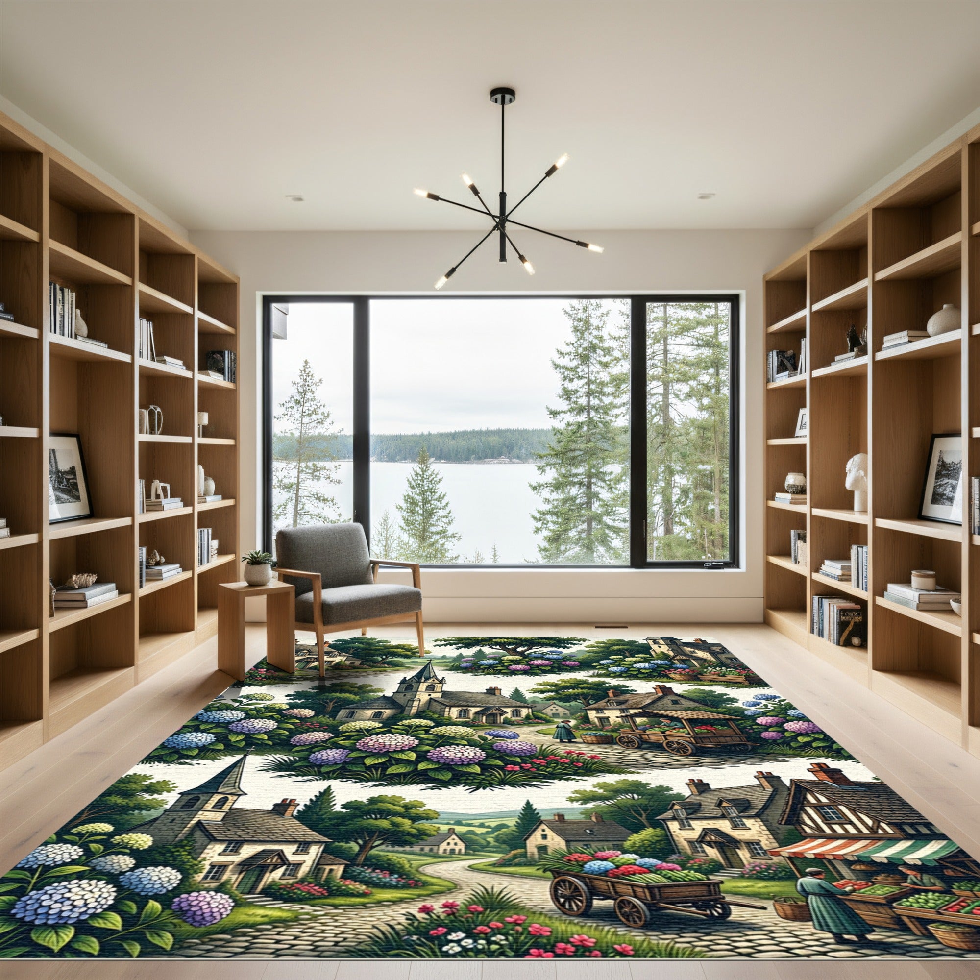 Countryside Village Hydrangea Garden Rug